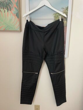 Killstar Into The Void Faux Zipper Moto Leggings in Black XL *NO HARNESS BELT*